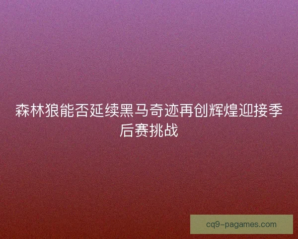 森林狼能否延续黑马奇迹再创辉煌迎接季后赛挑战